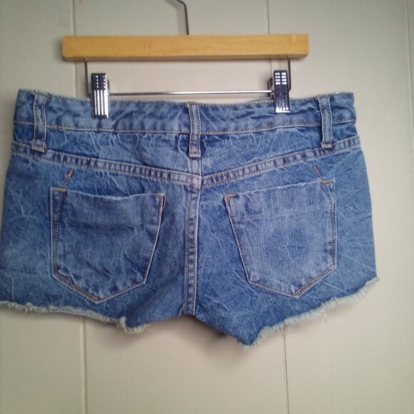 Mossimo Denim Jean Shorts 2 26 Low Rise Short Shorts Raw Hem Blue - Picture 5 of 13